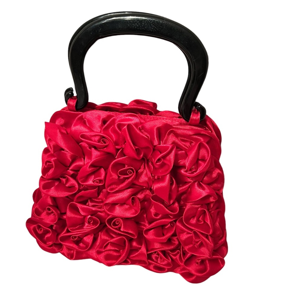 Mad By Design Red Satin Rose 90% Silk Spun Evening Bag NWOT